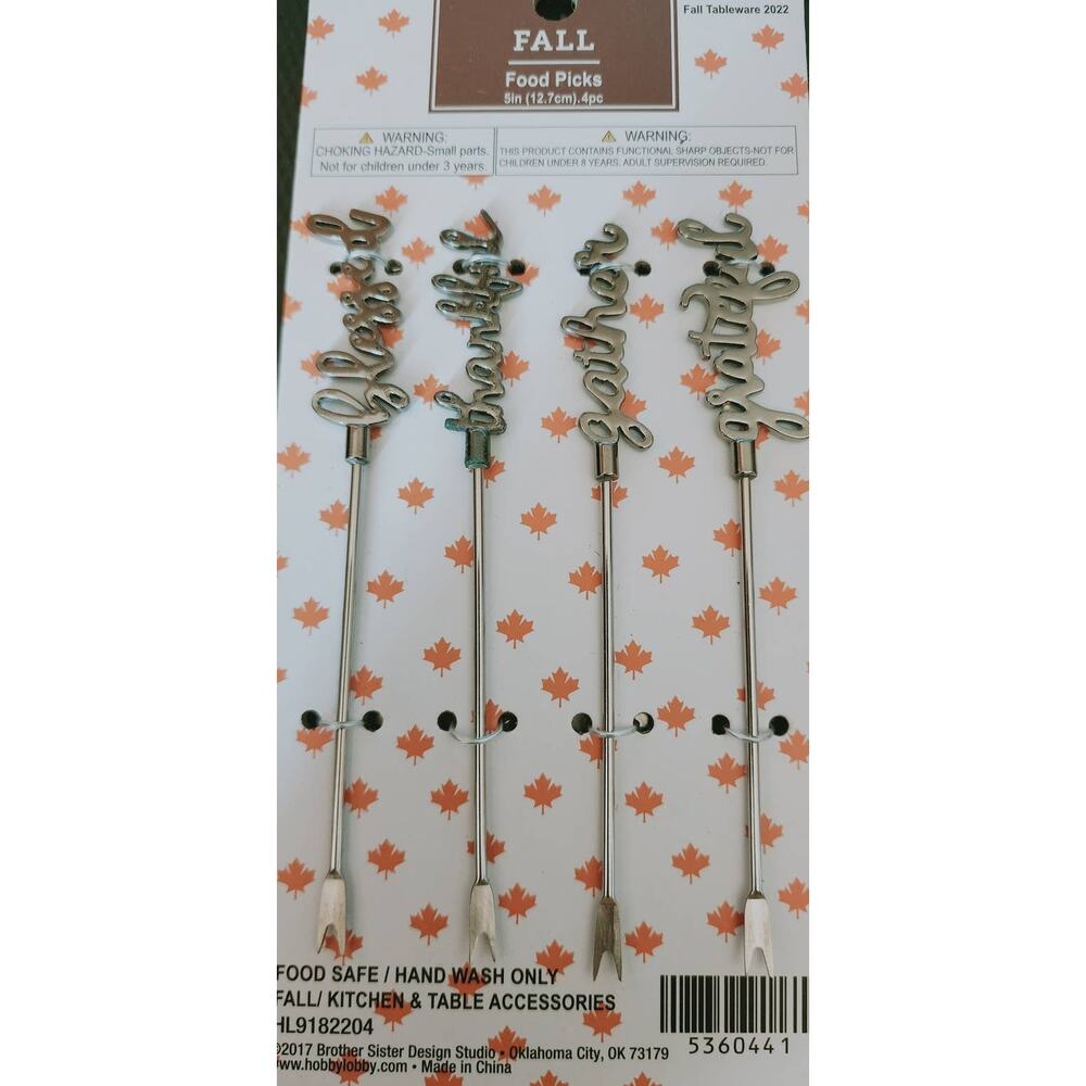Set of 4 Fall Food Picks Blessed Thankful Gather Grateful New